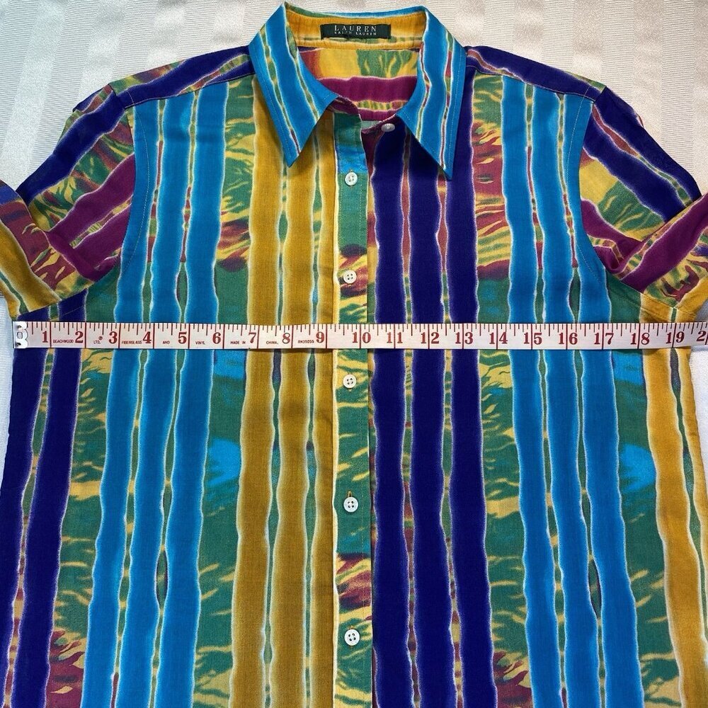 Lauren Ralph Lauren Striped Cotton Blouse Vibrant Colorful Top Sz S 3/4 Sleeves - Picture 4 of 12